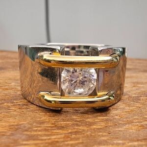Stainless Steel CZ 2 Tone Ring Size 5.5